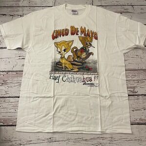 Vintage New Old Stock 1997 Cinco De Mayo T-Shirt Size XL Hay Chihuahua White Men